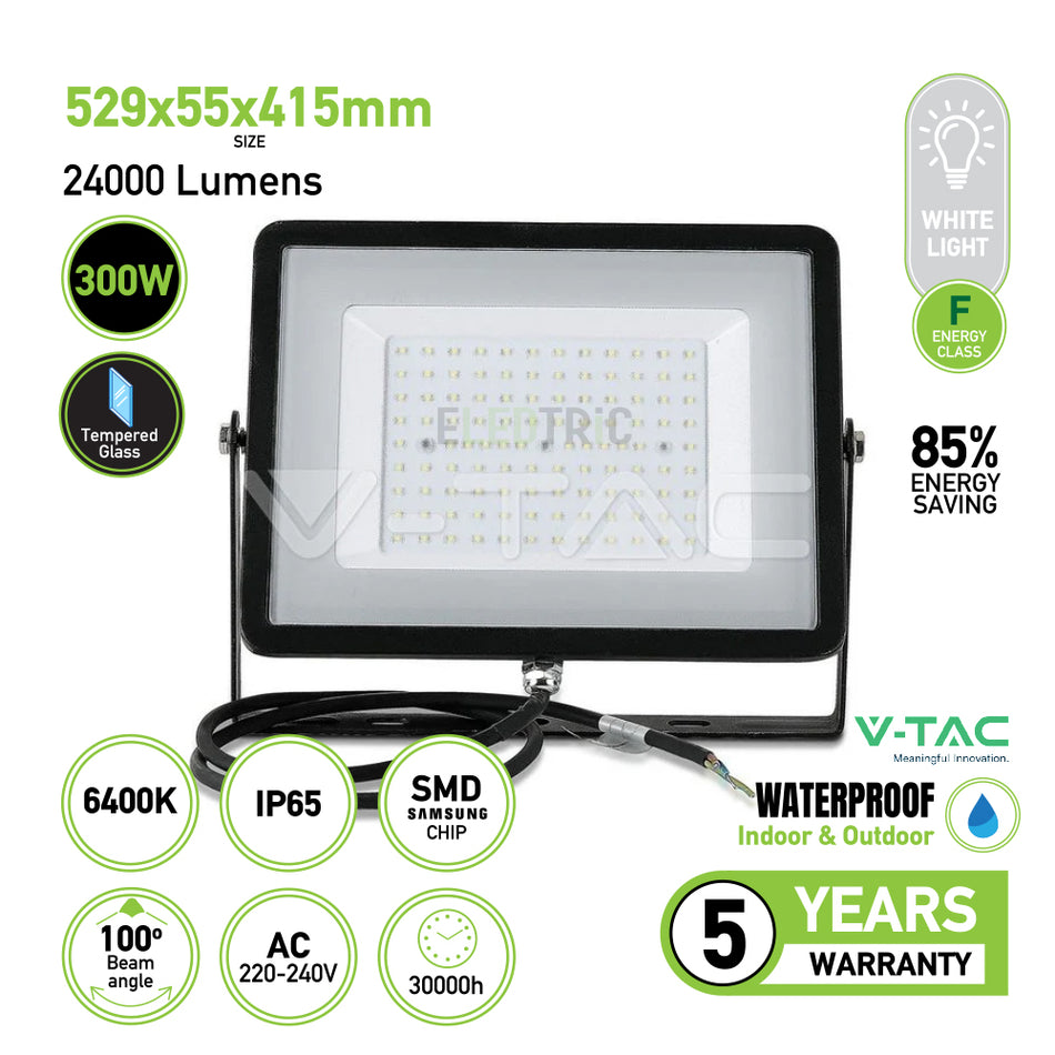 300W LED Floodlight SMD SAMSUNG Chip Slim Black Body 6400K