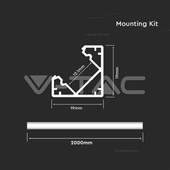 Eledtric - LED Strip Mounting Kit With Diffuser Aluminum 2000 x 19 x 19mm Milky