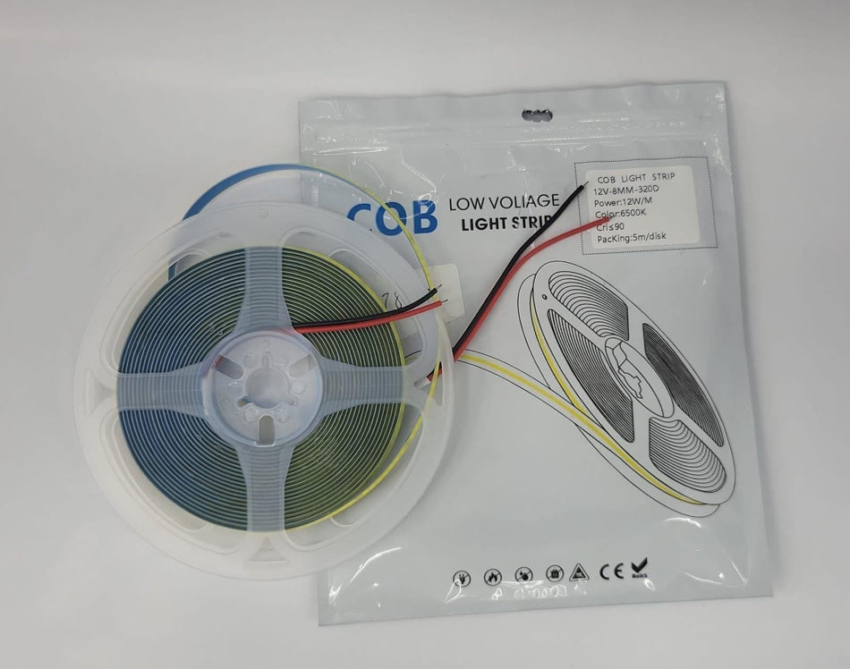 COB LOW VOLTAGE LIGHT STRIP 12V 8mm - 320D 6500K (5M ROLL)