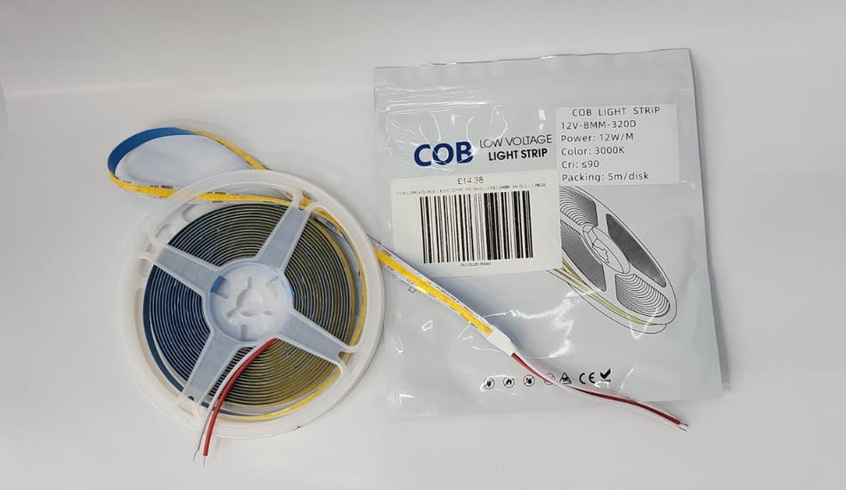 COB LOW VOLTAGE LIGHT STRIP 12V 8mm - 320D 3000K 5M ROLL