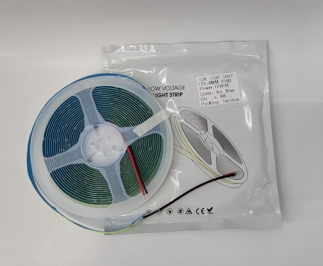 COB LOW VOLTAGE LIGHT STRIP 12V 8mm 320D ICE BLUE 5M ROLL Eledtric