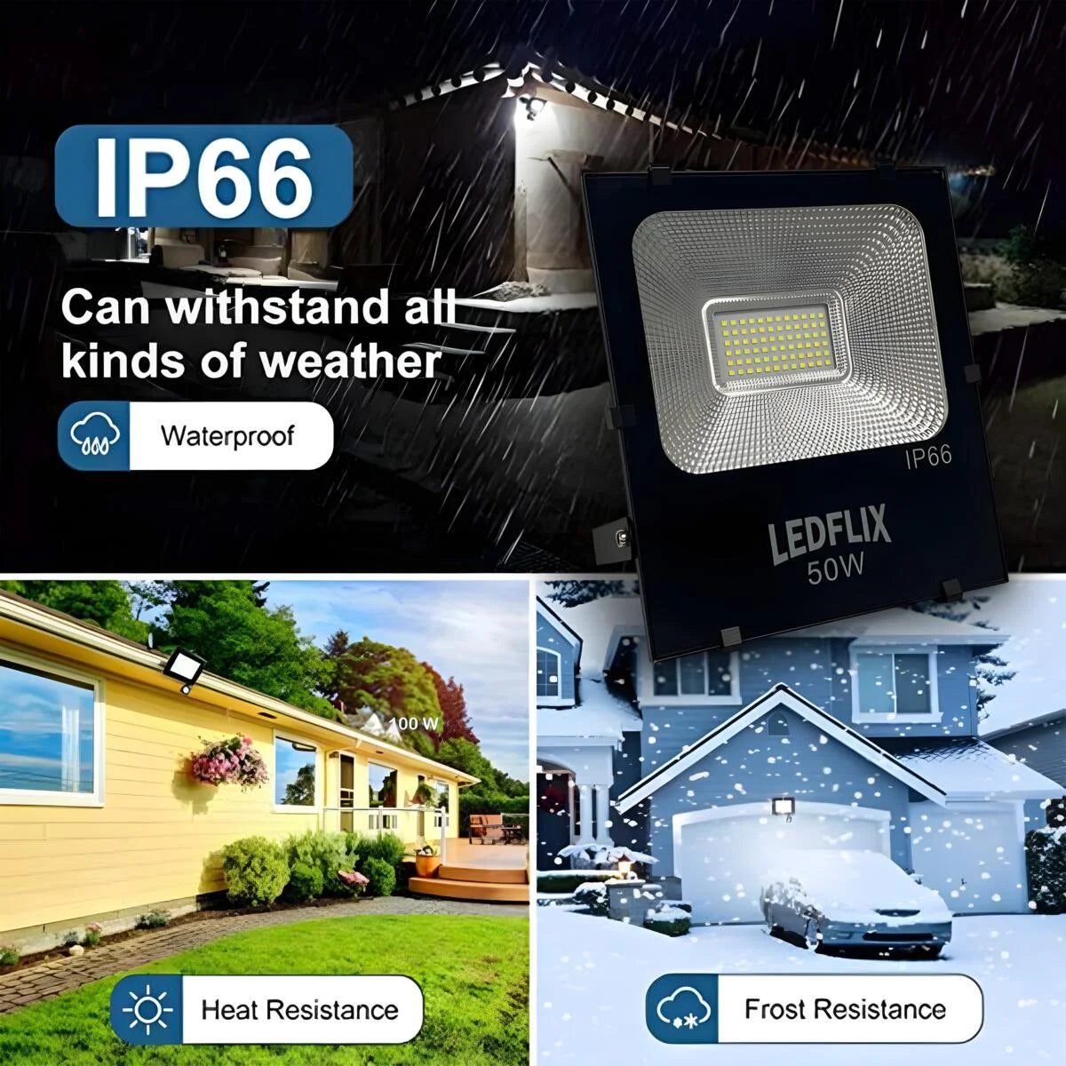 LED Floodlights IP66, 50W with Cold White