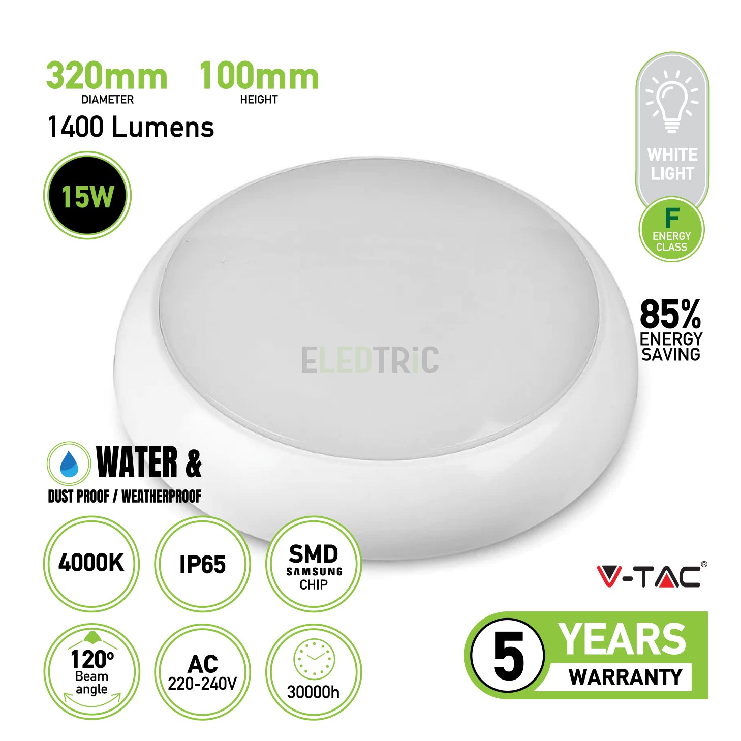 Eledtric - Led Light Bulbs -Full Round Dome Light Samsung Chip