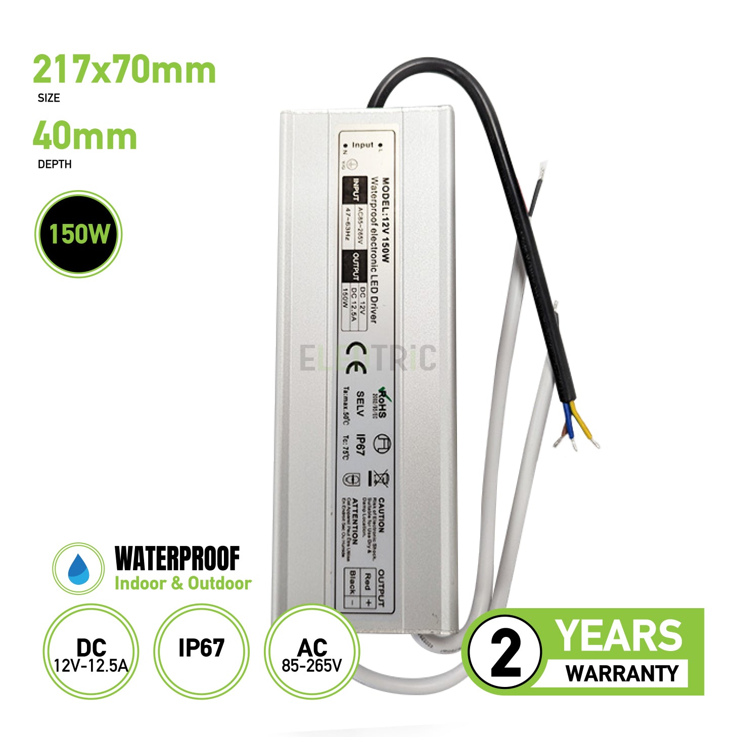 12V 150W IP67 Waterproof LED Driver Power Supply.. – Eledtric