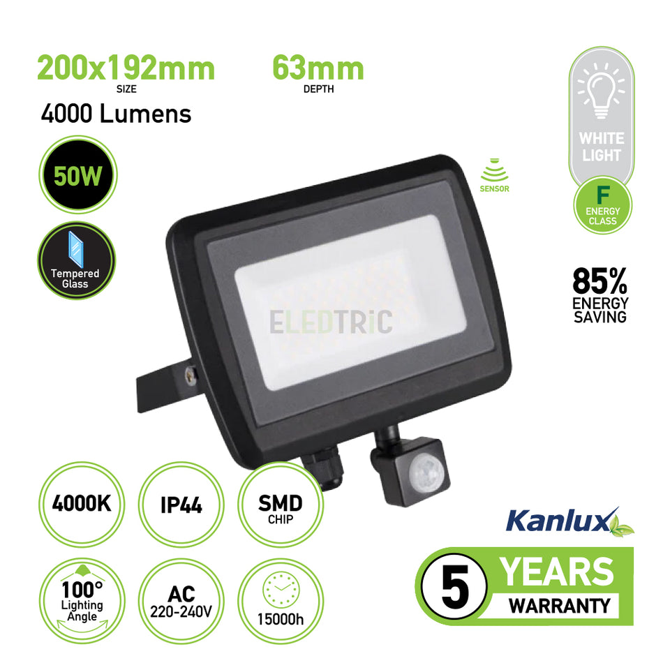 LED floodlight ANTEM LED 50W-NW-SE B with sensor