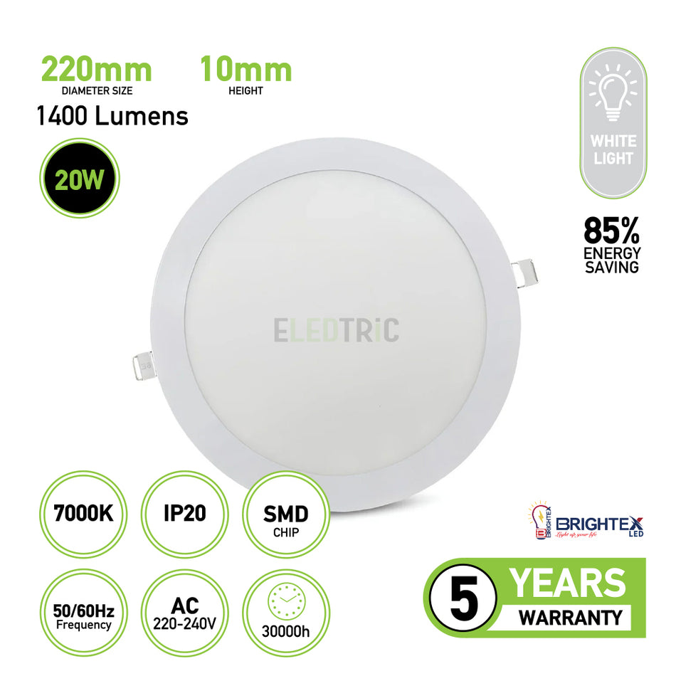 Led Round Panel Light 20w Recessed Cool White