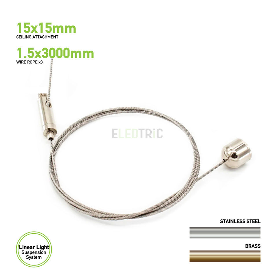 Ø1.5 * 3000 MM SS Wire Light Hanging Kit Adjustable For Linear Light Suspension