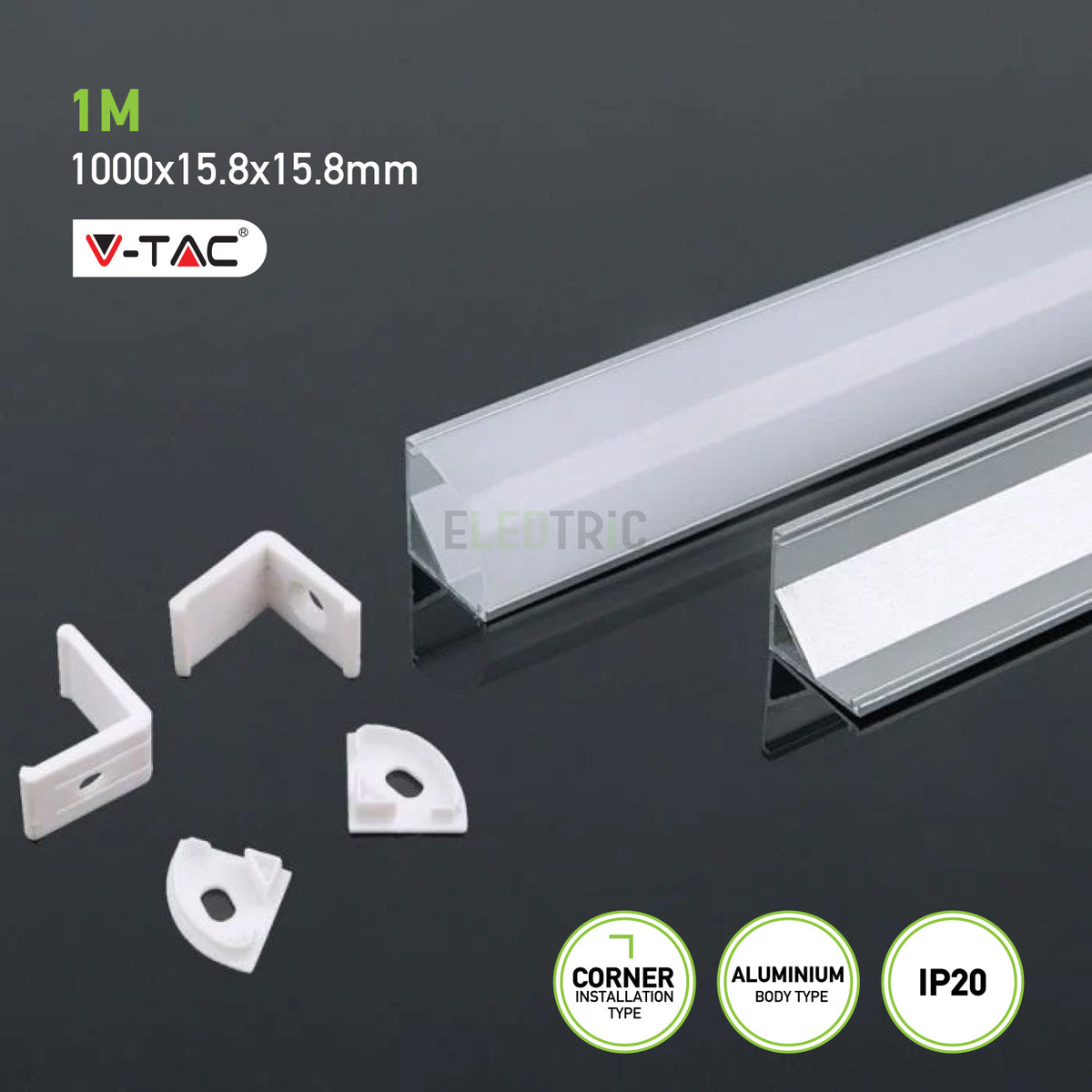 Eledtric - Aluminium Profile Mounting Kit with Diffuser for LED Strip Corner 