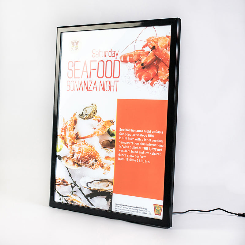 Eledtric - LED Light Box A2 Black Slim Advertising Wall Mounted Restaurant Menu Board Backlit Poster Display