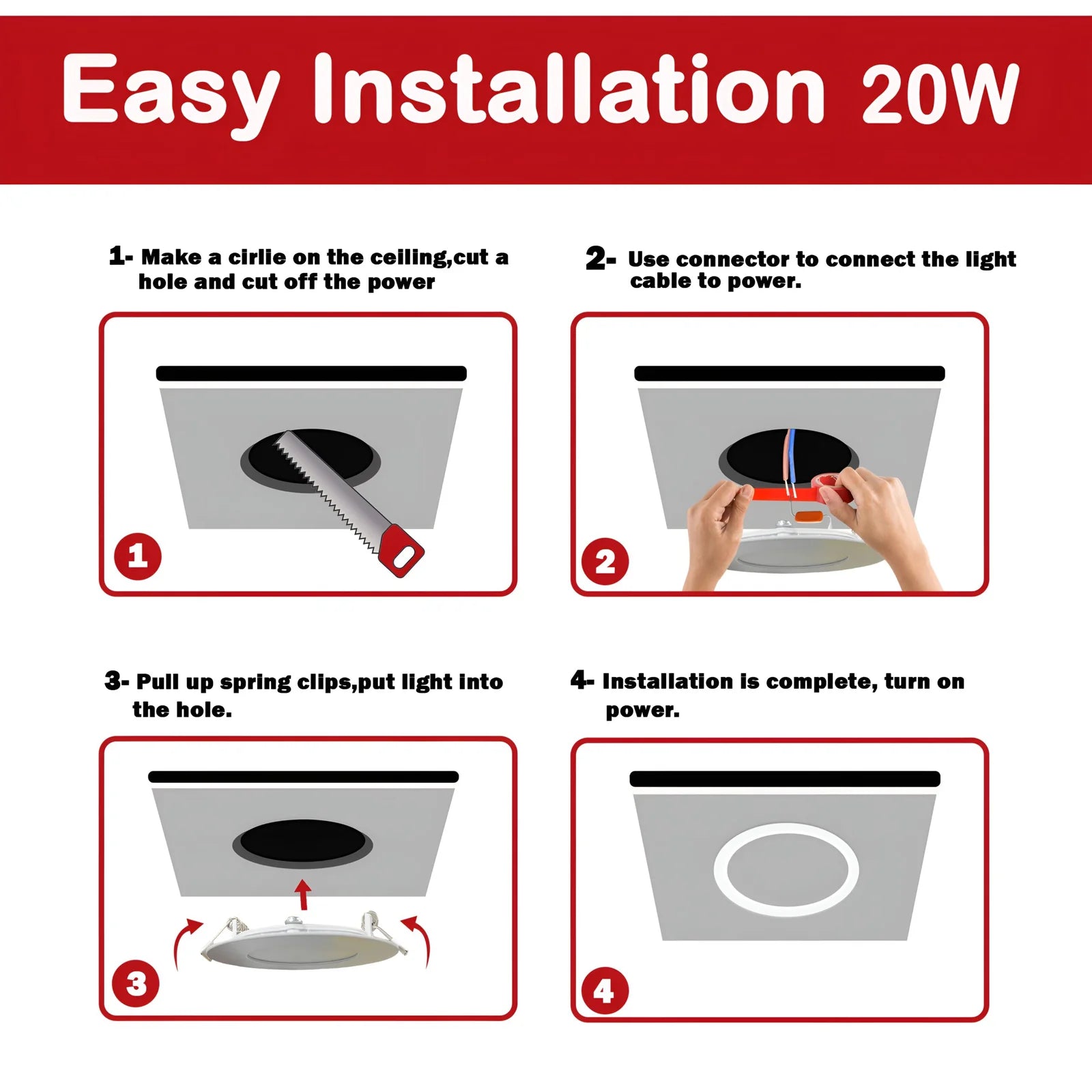 Led Round Panel Light 20w Recessed ,Cool White