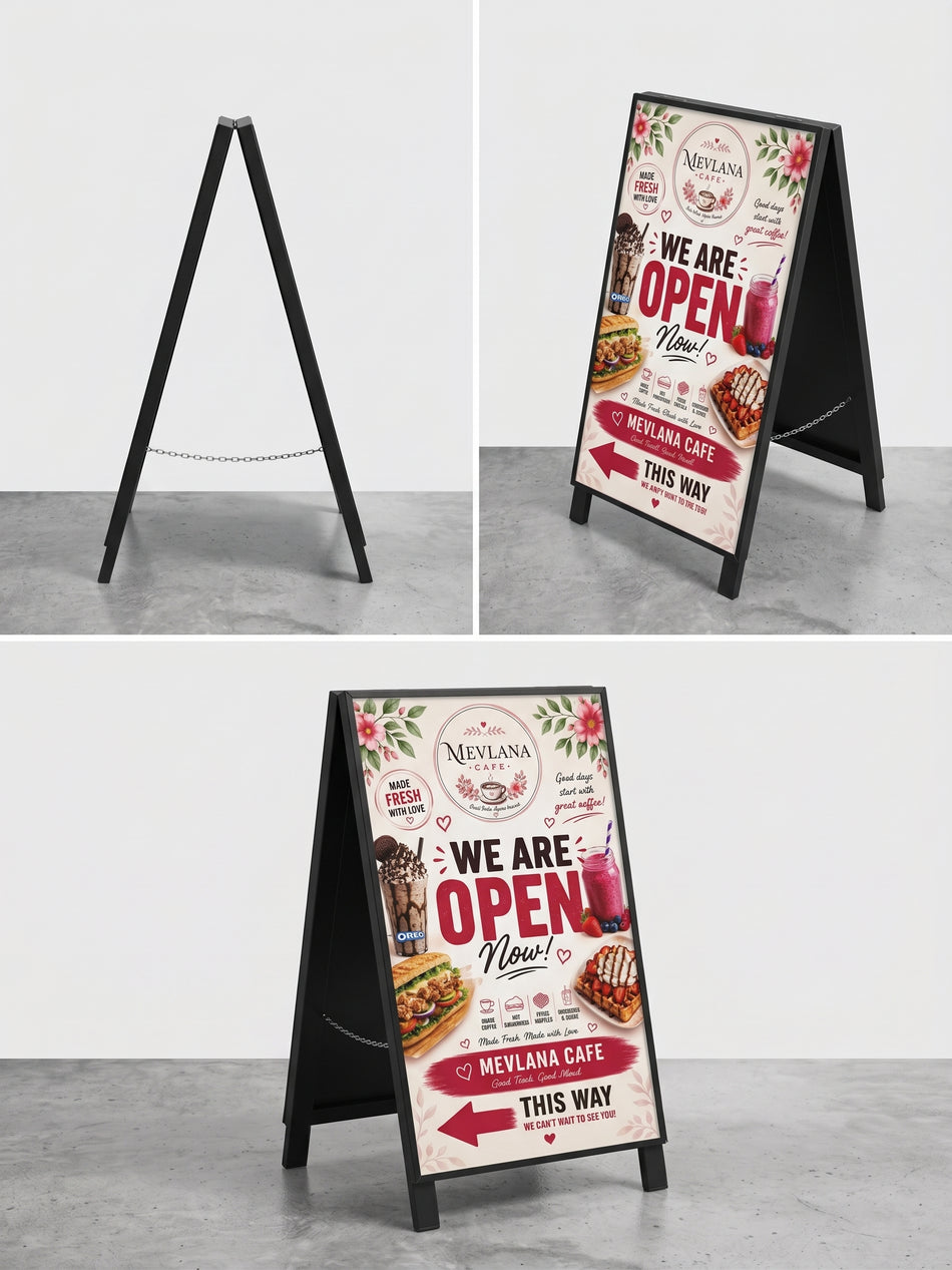 Stainless Still Metal with Aluminium Dibond Sides Pavement Sign | 120 x 60 cm